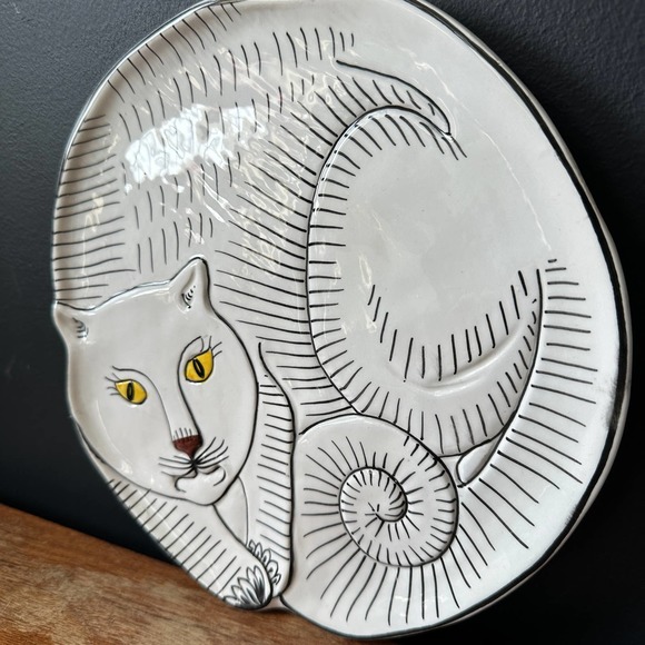 Vintage Cat Glazed Ceramic Dish Plate for Bonwit Teller Made in Italy - Picture 2 of 11